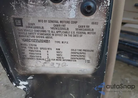 2003 GMC Yukon Slt z USA, uszkodzony, nr VIN 1GKEC13Z23J324051